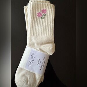 H&M Cream Socks with Pink Floral Design